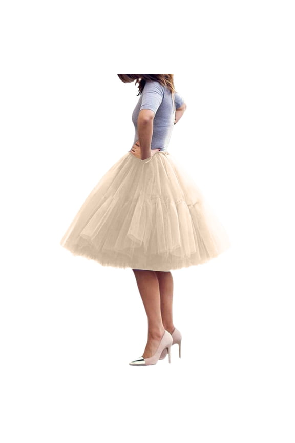 Women Tutu Skirt Flared Knee Length Petticoat Skirt Rockabilly Dance Party Skirt Elegant Feminine Fashion