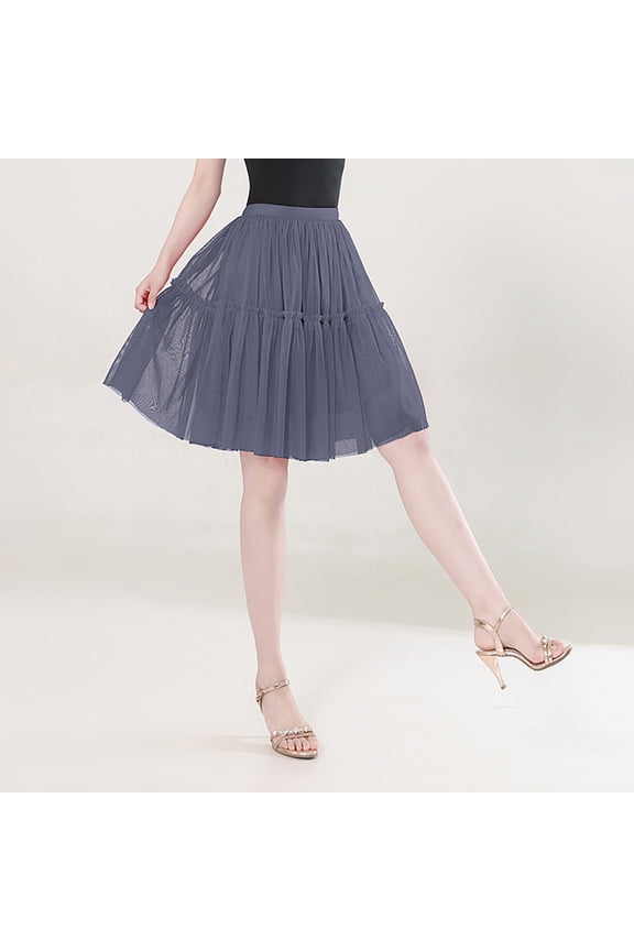 Women Tutu Skirt Layered Tulle Tutu Skirt with Sheer Mesh (Grey One Size)