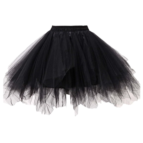 Women Tutu Skirt Mesh Party Wedding Gown Half Length Dress,Black,M