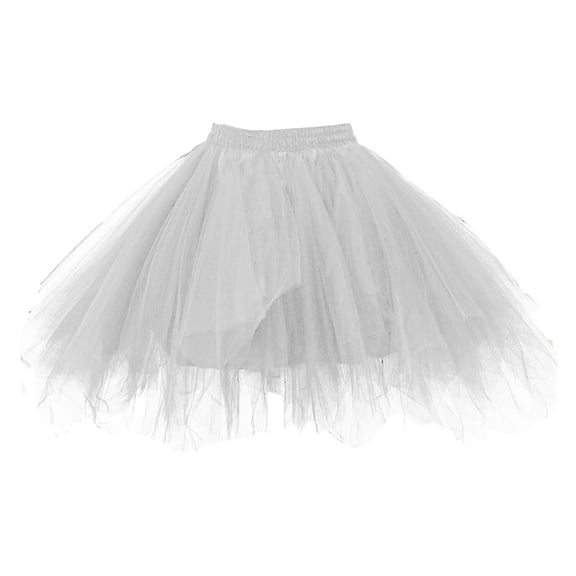 Women Tutu Skirt Mesh Party Wedding Gown Half Length Dress,Silver,2XL