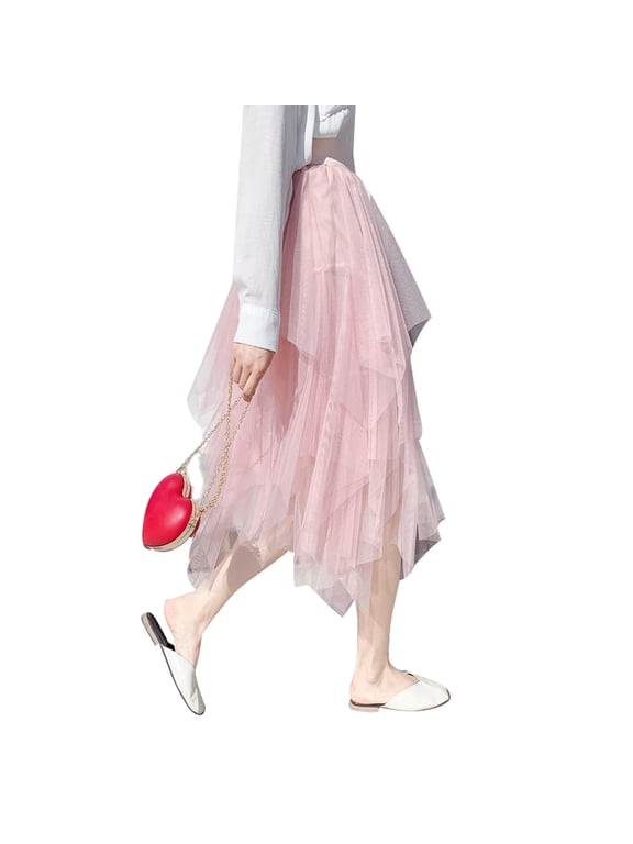 Women Tutu Tulle Skirt Elastic High Waist Layered Skirt Mesh Maxi Skirt Wedding Party Cocktail Prom Midi Skirt