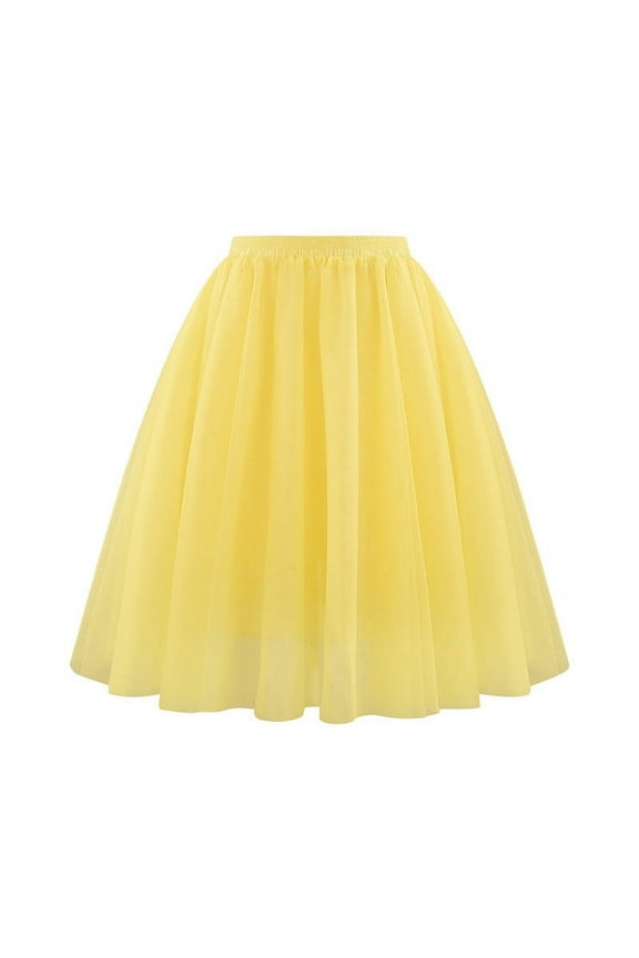 Women Tutus Skirts, Layered Knee Length Tulles A-Line Pleated Princess Skirts Evening Gown Prom Wedding Skirt Yellow XXL