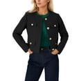 thumbnail image 1 of Women Tweed Jacket Cropped Blazers Round Neck with Pockets Business Fall Coat Black XS, 1 of 4