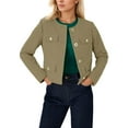 thumbnail image 1 of Women Tweed Jacket Cropped Blazers Round Neck with Pockets Business Fall Coat Brown S, 1 of 4