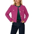 thumbnail image 1 of Women Tweed Jacket Cropped Blazers Round Neck with Pockets Business Fall Coat PK2 S, 1 of 4