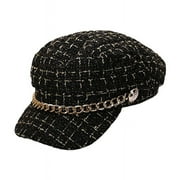 Women Tweed-Plaid-Newsboy Fiddler Cap Classic Cabbie-Berets Hat Winter Fashion Teens Fisherman Hat Peaked-Beret with Chain Adjustable 56-58 CM