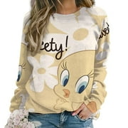 Women Tweety Bird Long Sleeve Unisex Sweatshirt Round Neck Pullover Sweater Tops