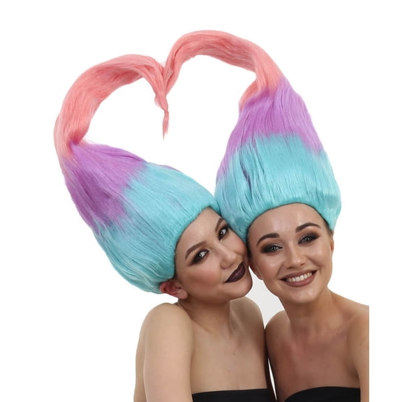 HPO Women Twin Troll Style Wig | Multicolor Cosplay Wig | Premium Breathable Capless Cap