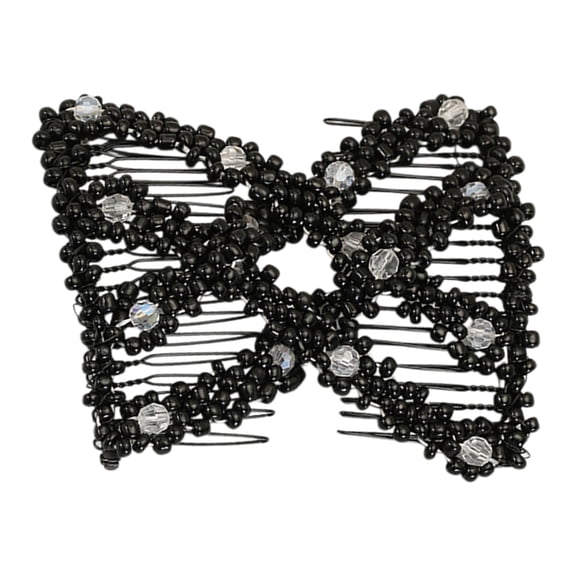 Women Twist Rhombus Beaded Hair Side Combs Stretchable Double Clips Bun Maker