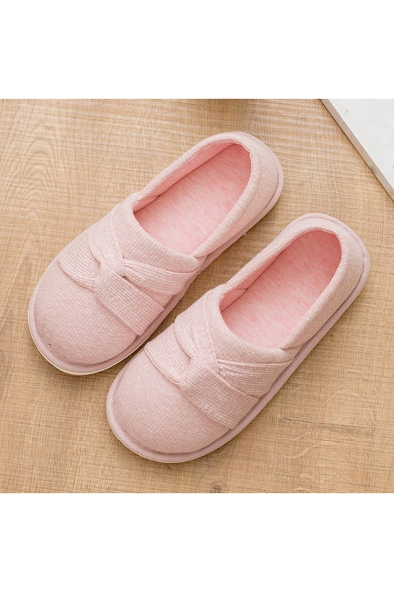 Women Twist Waffle Knit Closed Back House Slippers, Soft Light Lined Non-Slip Rubber Sole Indoor Slides, Breathable Warm Bedroom Footwear Pink 5-5.5(S)