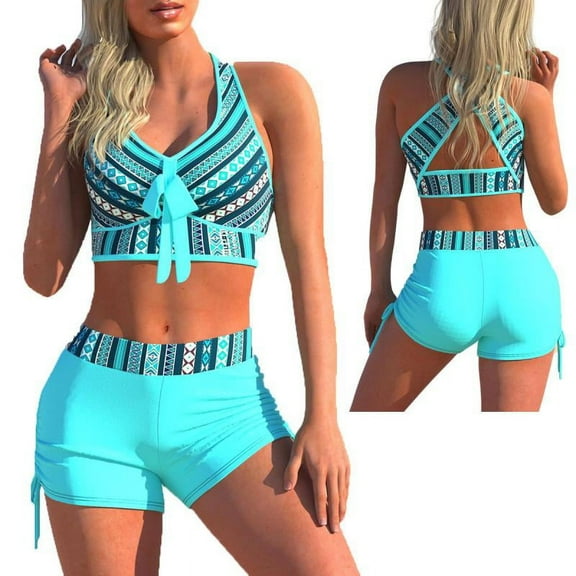 Women Two Piece Bathing Suits High Waist Tummy Control Top with Boyshorts