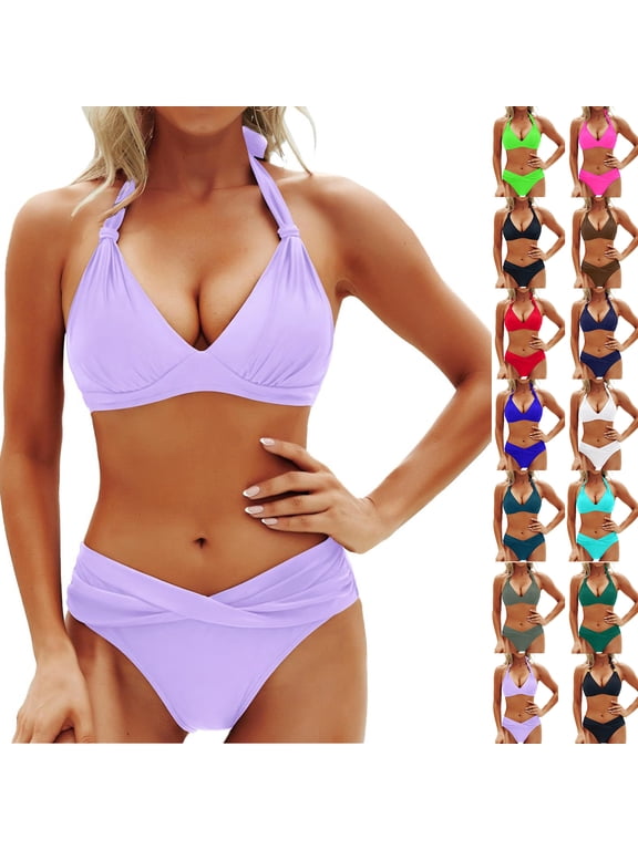 Women Two Piece Bathing Suits Push Up Bikini Set Halter Swimsuit Vintage Swimwear