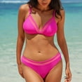 thumbnail image 1 of Women Two Piece Bikini Set Spaghetti Straps Deep V Halter Cheeky Bottoms Bathing Suit Mesh Patchwork Slimming Swimwear (XL, Hot Pink), 1 of 7