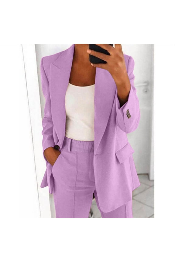 Women Two Piece Lapels Suit Set Business Long Sleeve Button Formal Jacket Pant Suit Slim LooseTrouser Jacket Suit Girls Interview Suit Womens Soccer Outfit plus Size Ski Pants plus Size Pant Suits for
