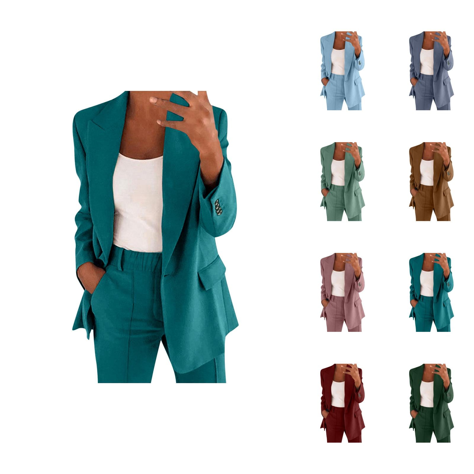 Skymirror 2Pcs/Set Men Business Blazer Suit Pants Set Lapel Long