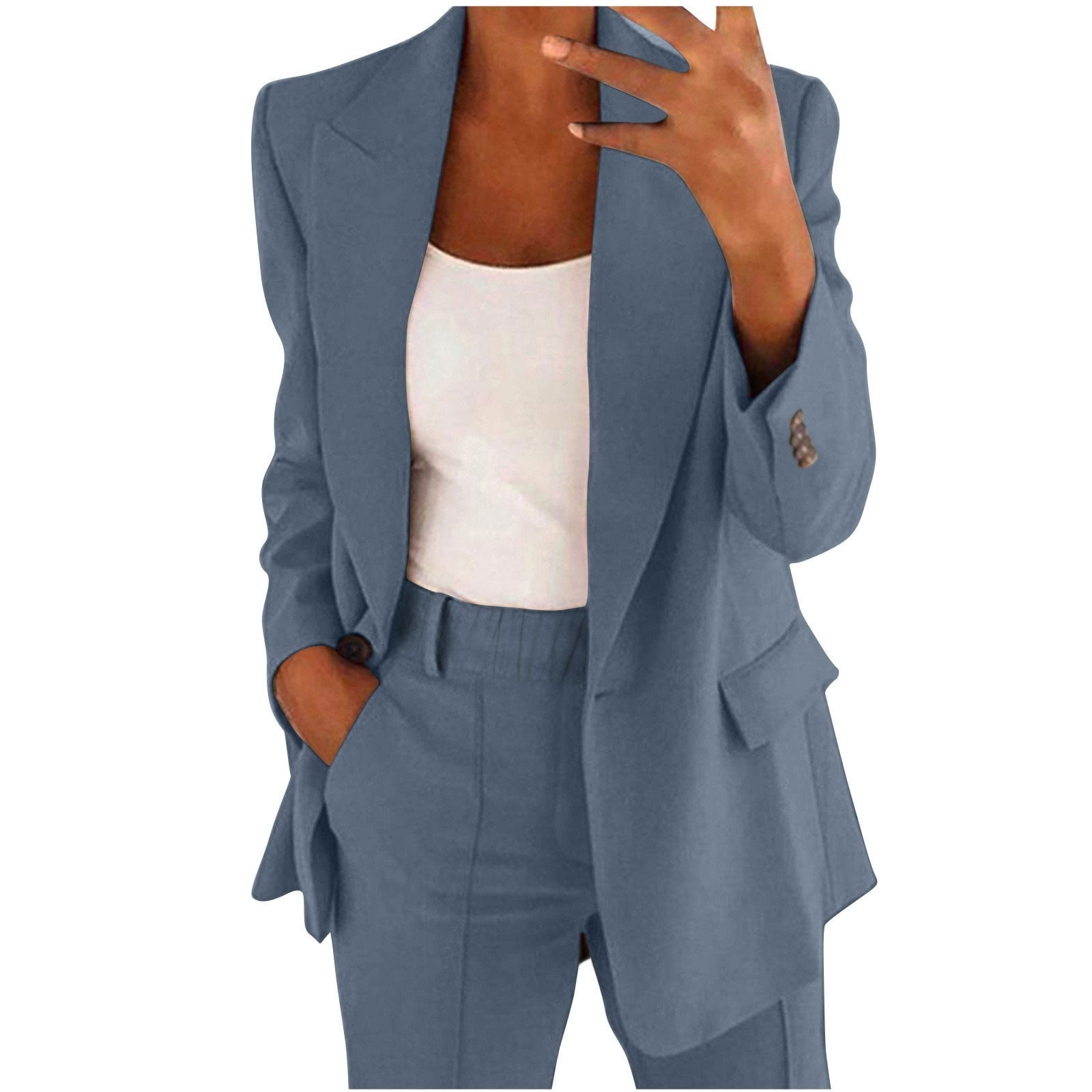 Women Two Piece Lapels Suit Set Office Business Long Sleeve Button ...