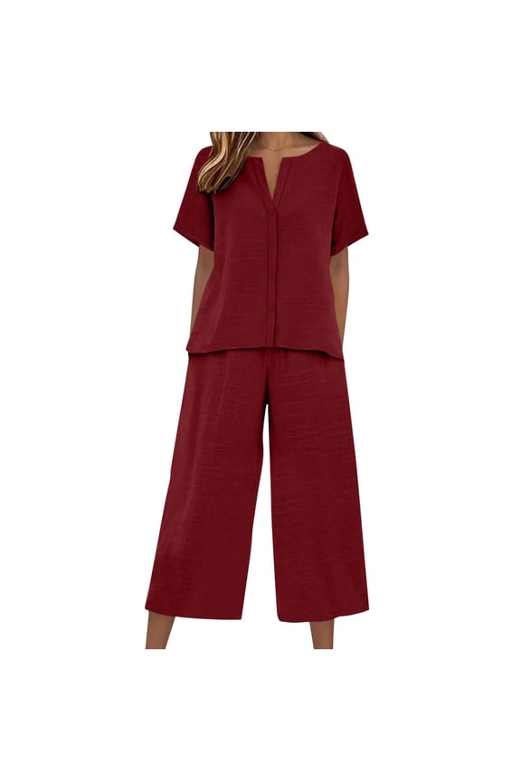 Women Two Piece Lounge Sets Casual Summer Outfits 2 Piece Beach Vacation Linen Set Solid Color Soft Sweatsuit