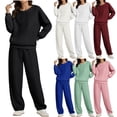thumbnail image 1 of Women Two Piece Outfits Cable Knit Striped Top Elastic Waist Joggers Causal Loose Outdoor Sports Sets Stylish Fall Winter Workout Warm Suits, 1 of 10