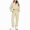 thumbnail image 1 of Women Two Piece Outfits Long Sleeve Half Zip Crop Sweatsuit With Jogger Pants Sets With Pockets Dressy Pant Suits for A Wedding plus Size Elegantly Casual Clothes for Women Pant Suits for Women Casual, 1 of 5