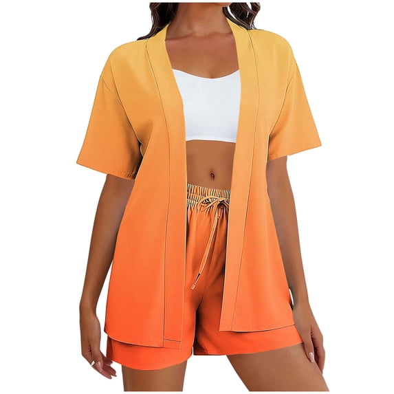 Women Two Piece Outfits Sets,Women's 2 Piece Outfits Floral Print Summer Short Sleeve Thin Coat Tops Short Pant Set Outfits