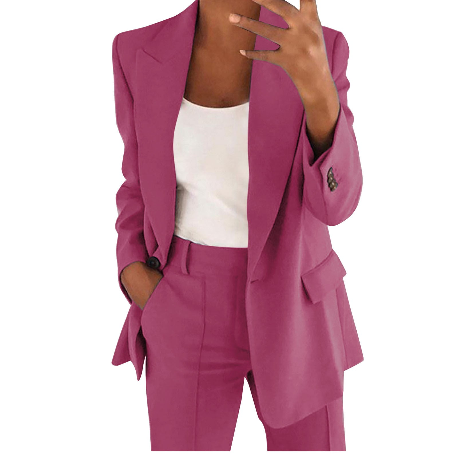 Vacation Outfits for Women 2024 Fall Outfits for Women Plus Size Women's  Two Piece Lapels Suit Set office Business Long Sleeve Button formal Jacket  + Pant Suit Slim Loosetrouser Jacket Suit 