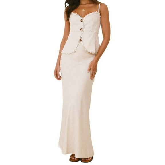 Women Two Piece Outfits Skirt Set Button Down Vest Short Skort Crew Neck Summer Business Casual Suit White XL