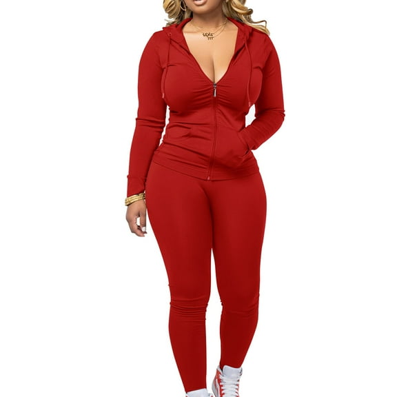 Women Two Piece Outfits Workout Sets Bodycon Tracksuit Long Sleeve Zip Up Hoodie Jacket Jogger Matching Sweat Pants Set