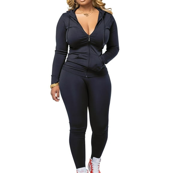 Women Two Piece Outfits Workout Sets Bodycon Tracksuit Long Sleeve Zip Up Hoodie Jacket Jogger Matching Sweat Pants Set