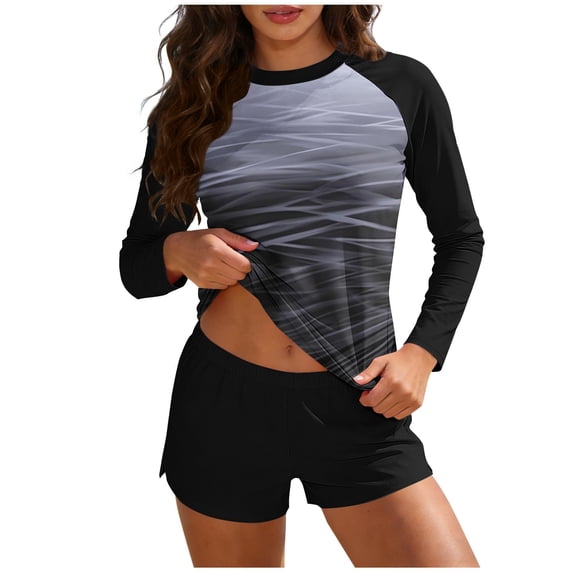 Women Two Piece Rash Guard Long Sleeve Swimsuits UV UPF 50+ Swim Shirt Bathing Suit with Boyshort Bottom Built in Bra Quick Dry Breathable Swimwear 2026 Summer Beach Vacation Outfits