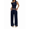thumbnail image 1 of Women Two Piece Sets Casual One Shoulder Crop Tops Wide Leg Pants Y2K Outfits Matching Set, 1 of 7