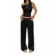thumbnail image 1 of Women Two Piece Sets Casual One Shoulder Crop Tops Wide Leg Pants Y2K Outfits Matching Set, 1 of 7