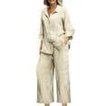 thumbnail image 1 of Women Two Piece Sets,Fall Clothes Set Agkizg Women's Casual 2 Piece Sets for Women Button Down Collar Short Sleeve Shirt and Wide Leg Pants Solid Color Pocket Matching Tracksuit Set, 1 of 5