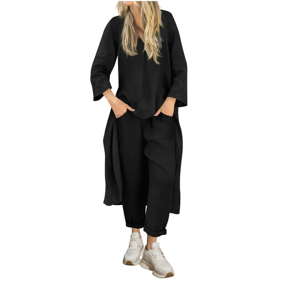 Women Two Piece Sets,Fall Clothes Set Agkizg Women's Casual Crew Neck Solid Color Satin Long Sleeve and Pants 2 Piece Sets for Women