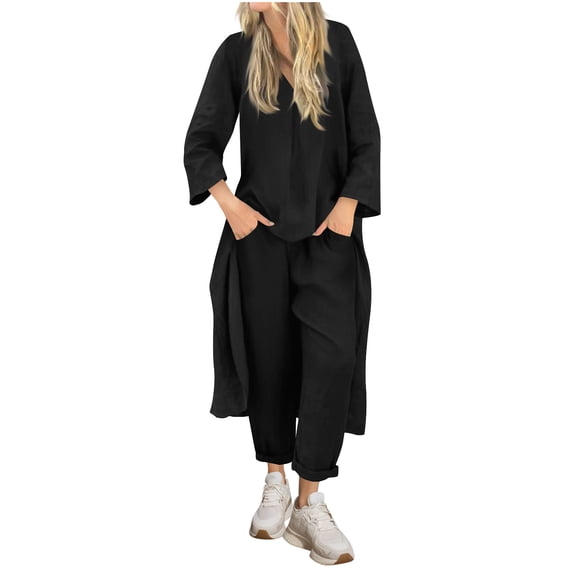 Women Two Piece Sets,Fall Clothes Set Agkizg Women's Casual Crew Neck Solid Color Satin Long Sleeve and Pants 2 Piece Sets for Women