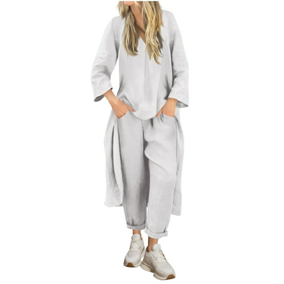 Women Two Piece Sets,Fall Clothes Set Agkizg Women's Casual Crew Neck Solid Color Satin Long Sleeve and Pants 2 Piece Sets for Women