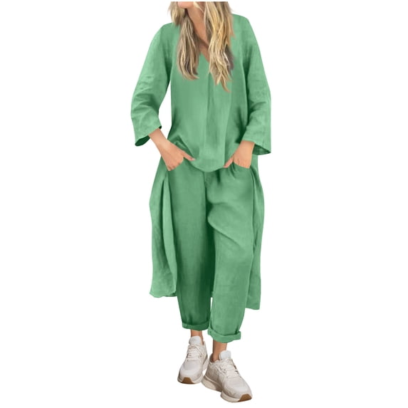 Women Two Piece Sets,Fall Clothes Set Agkizg Women's Casual Crew Neck Solid Color Satin Long Sleeve and Pants 2 Piece Sets for Women