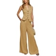 thumbnail image 1 of Women Two Piece Snapbutton Short Suit Vest and Wide Leg Pants Set, 1 of 4