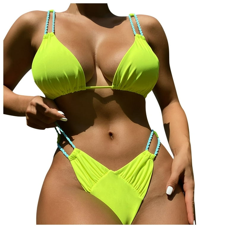 Women Two Piece Solid Swimwear Split Swimsuit Bikini Swimsuit