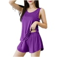 thumbnail image 1 of Women Two Piece Summer Outfits 2Pcs Pajamas Set Sleeveless Tank Top Ruffle Shorts Beach Set Loungewear, 1 of 5