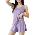 thumbnail image 1 of Women Two Piece Summer Outfits 2Pcs Pajamas Set Sleeveless Tank Top Ruffle Shorts Beach Set Loungewear, 1 of 5