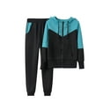 thumbnail image 1 of Women Two Piece Sweatsuit Outfits Sets Color Block Zipper Up Hooded Sweatshirt and Jogger Pants Workout Sets Women Hooded Sweatshirt and Pant Tracksuit Sport Suit , L&Blue, 1 of 3