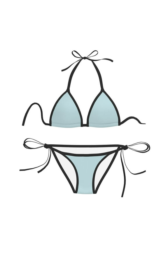 Women Two Piece Swimsuit Sexy Swimwear Halter String Triangle Bikini Sets - Clear Skies Blue