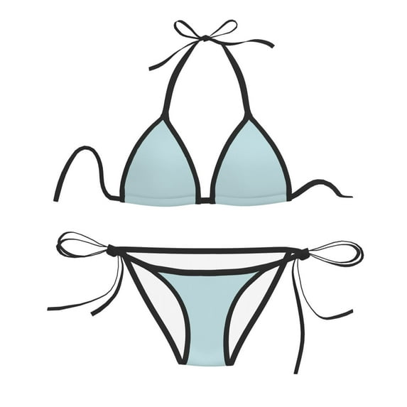 Women Two Piece Swimsuit Sexy Swimwear Halter String Triangle Bikini Sets - Clear Skies Blue