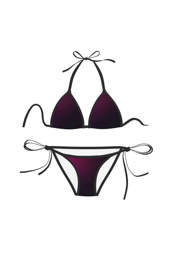 Women Two Piece Swimsuit Sexy Swimwear Halter String Triangle Bikini Sets - Dark Purple Vector Blur Pattern