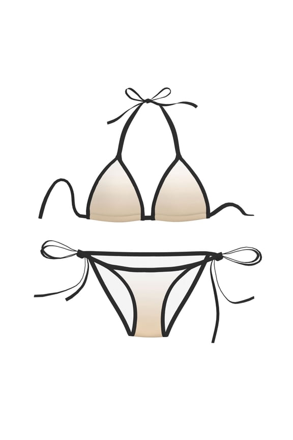 Women Two Piece Swimsuit Sexy Swimwear Halter String Triangle Bikini Sets - Gold Fade White