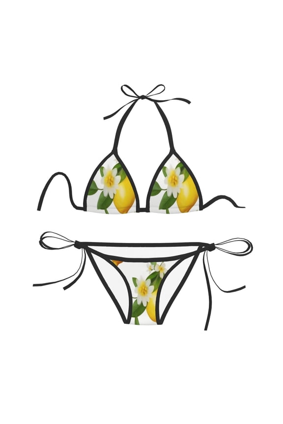 Women Two Piece Swimsuit Sexy Swimwear Halter String Triangle Bikini Sets - Lemon