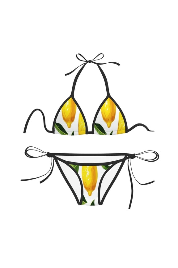 Women Two Piece Swimsuit Sexy Swimwear Halter String Triangle Bikini Sets - Lemons