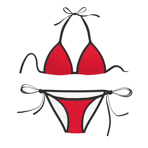Women Two Piece Swimsuit Sexy Swimwear Halter String Triangle Bikini Sets - Medium Candy Apple Red