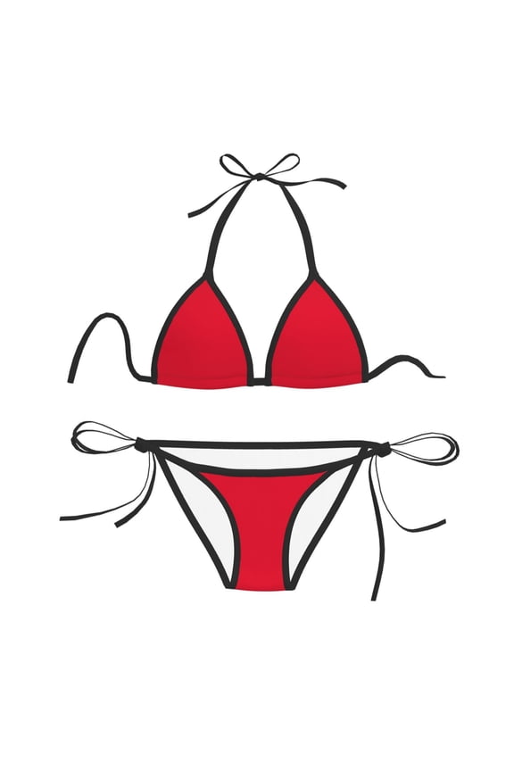 Women Two Piece Swimsuit Sexy Swimwear Halter String Triangle Bikini Sets - Medium Candy Apple Red