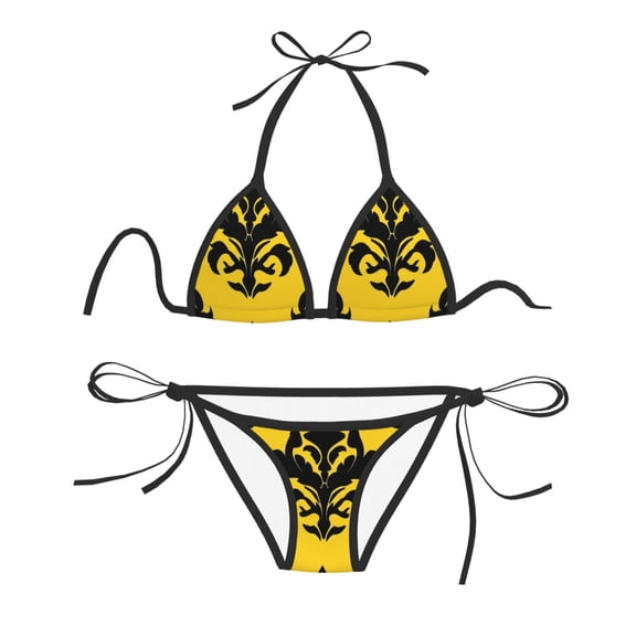 Women Two Piece Swimsuit Sexy Swimwear Halter String Triangle Bikini Sets - Motif Vintage Pattern (2)